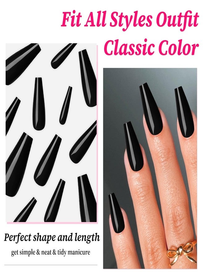 Lifextol 120PC Black Coffin Press on Nails Long Fake Nails Press ons with Glue Nail Adhesive Tabs, 12 Sizes Long Acrylic Nails Press on Nails Coffin Black Stick Nails Tips Artificial Fingernails - Image 2
